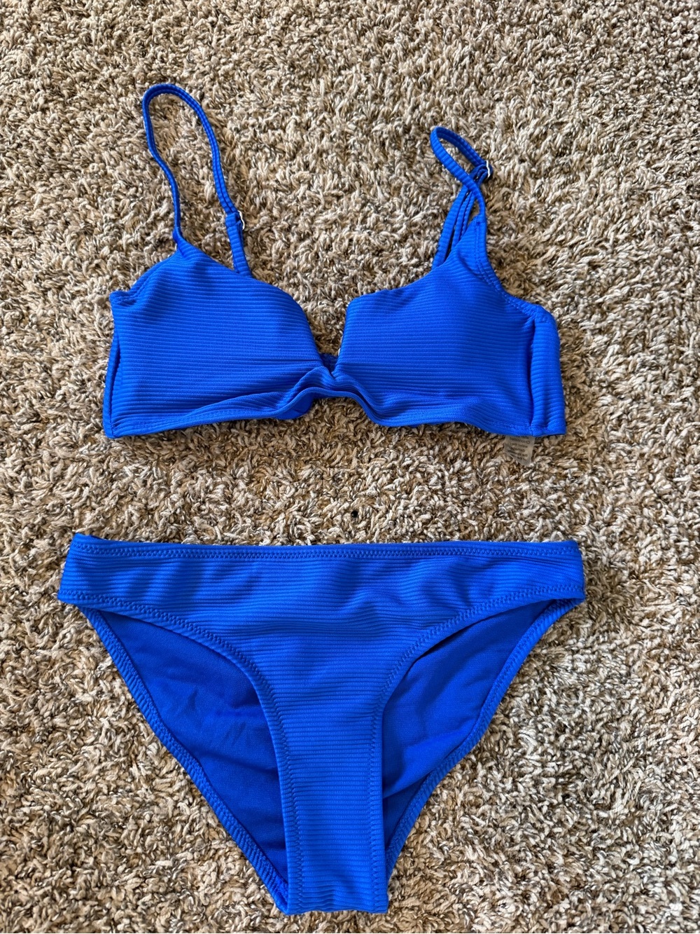 Ribbed Electric Blue Two-Piece Women's Bikini